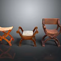Three Variously Designed Wooden Stools With Leather And Fabric Seats And Carved Legs