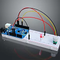 Blue Arduino Development Board With Breadboard LED Sensor And Colored Wires