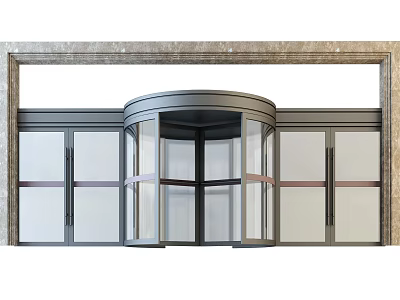 Modern Revolving Glass Door With Metal Frame And Stone Entrance Design 3d model