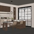French Middle Style Restaurant Island Table Restaurant Open Restaurant Sideboard Dining Table and Chair Combination Dining Chair Chandelier Island Table 3d model