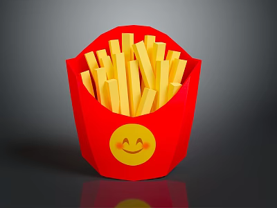 Crispy French Fries in Red Box With Yellow Smiley Face Design 3d model