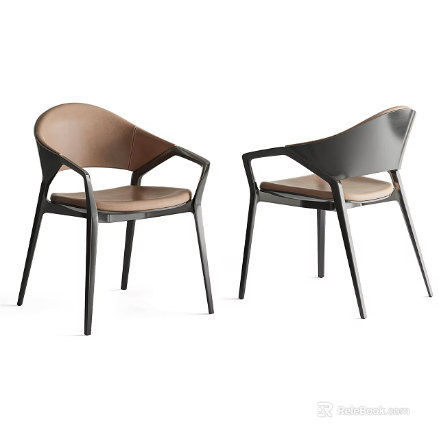 Modern Light Brown Leather Leisure Chair With Dark Armrests And Metal Legs 3d model 