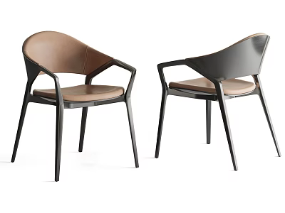 Modern Light Brown Leather Leisure Chair With Dark Armrests And Metal Legs 3d model