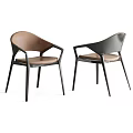 Modern Light Brown Leather Leisure Chair With Dark Armrests And Metal Legs
