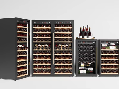 Multiple Modern Black Wine Coolers With Glass Doors For Wine Storage 3d model