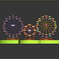 Colorful Multiple Ferris Wheels Design With Green Platforms For Amusement Areas
