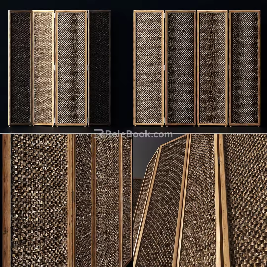 New Chinese Style Screen Rattan Screen Partition Screen Lattice Partition Metal Partition Hollow Screen Hollow Partition Carved Partition Folding Screen 3d model