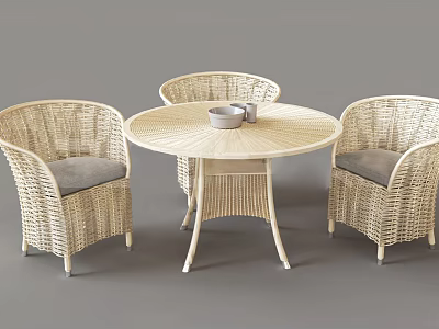 Modern Wicker Leisure Chairs With Comfortable Gray Cushions And Round Table 3d model