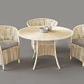 Modern Wicker Leisure Chairs With Comfortable Gray Cushions And Round Table 3d model