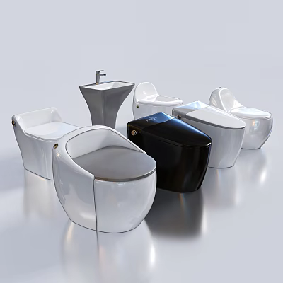Modern Stylish Toilets Design In White And Black Colors For Bathroom Interior 3d model