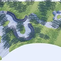 Scenic Garden Landscape With Winding Paths Green Grass Trees And Rock Accents