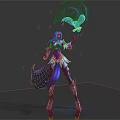 Female Warrior in Blue Armor Wielding Glowing Blue Magic Orb with Magical Effects