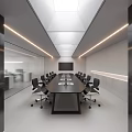 Bright Modern Minimalist Office Conference Room Interior With Long Table Ergonomic Chairs And Soft Lighting