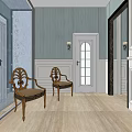 Elegant Shopping Mall Store Interior With Light Blue Walls Wooden Flooring And Carved Chairs