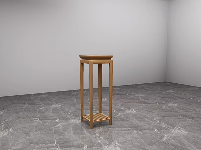 Modern Wooden Plant Stand with Simple Design in Minimalist Interior Grey Marble Floor White Wall 3d model