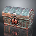 Decorative Vintage Copper Storage Chest With Intricate Carved Patterns And Circular Lock Hole