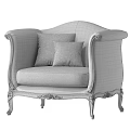 Classical Style Accent Chair With Light Gray Fabric Dark Wooden Carved Armrests And Pillows