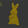 Golden Rabbit Sculpture Carving With Cute Design Holding Carrot Decorative Art