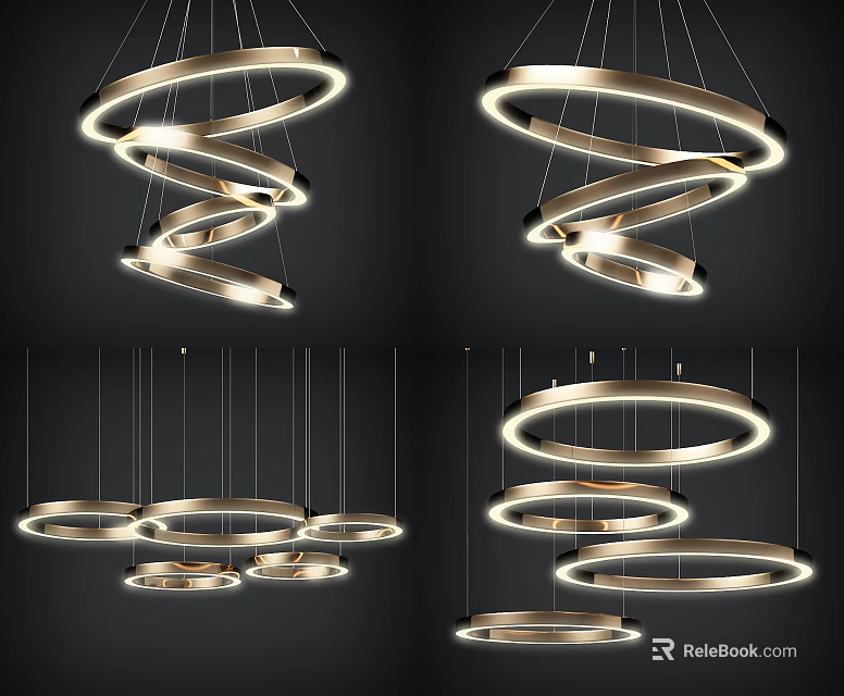 Modern Circular Layered Chandelier Design With Illuminated Rings And Suspended Structure 3d model 