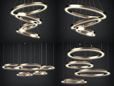 Modern Circular Layered Chandelier Design With Illuminated Rings And Suspended Structure 3d model