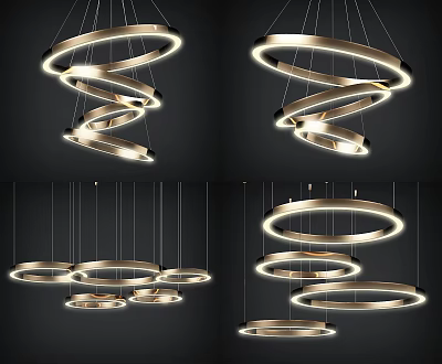 Modern Circular Layered Chandelier Design With Illuminated Rings And Suspended Structure 3d model