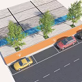 Road Facilities Featuring Parking Spaces Sidewalk Trees And Parked Vehicles 3d model