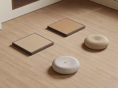 Stylish Floor Cushions In Various Shapes And Textures 3d model