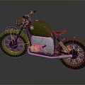 Vintage Green Motorcycle With Red Seat Metallic Engine Parts And Green Wheels