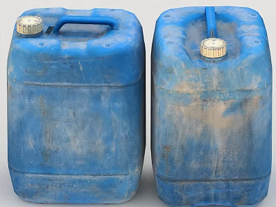Worn Blue Plastic Household Storage Containers With Metal Lids And Handles 3d model