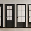 Black Interior Doors With Different Glass Panel Designs And Handles 3d model