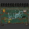 Green Trash Bin With Graffiti No Limits And Rusty Metal Lid 3d model