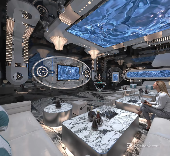 Modern Luxury KTV Interior Design With Comfortable Sofa Large Screen And Stylish Lighting 3d model 