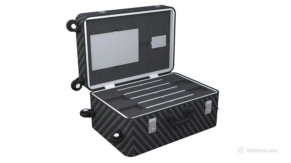 Black Carbon Fiber Laptop Storage Case With Secure Locks And Internal Compartments 3d model 