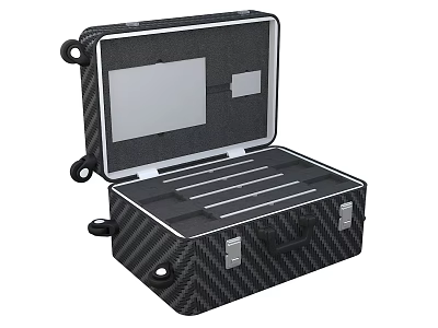 Black Carbon Fiber Laptop Storage Case With Secure Locks And Internal Compartments 3d model