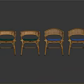 Rattan Single Chair with Green and Blue Cushions Wooden Legs Modern Natural Design