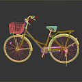 Pink Bicycle With White Basket Orange Seat And Yellow Rims Studio Shot
