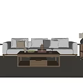 New Chinese Style Sofa Coffee Table Combination Fabric Sofa Stool Leisure Chair Side Table Lamp Ornaments 3d model