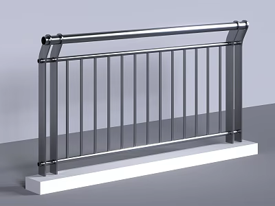 Stainless Steel Fence Design With Vertical Railings And White Base Structure 3d model