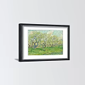 Four Black Framed Botanical Paintings Featuring Blooming Trees Green Grass 3d model