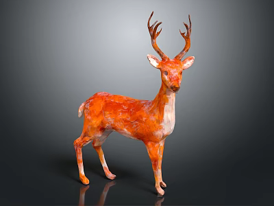 Orange and White Deer Sculpture With Antlers Standing on Dark Background 3d model