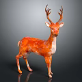 Orange and White Deer Sculpture With Antlers Standing on Dark Background