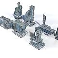 Futuristic Architecture 3D Model Featuring Modern Tall Structures With Geometric Designs And Metallic Exteriors