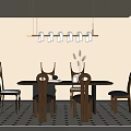 Quiet Ancient Style Dining Table and Chair Chandelier Ornaments 3d model