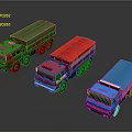 Green Cargo Red Fire and Blue Cargo Trucks Display Different Colors