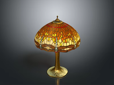 Vintage Stained Glass Table Lamp With Colorful Shade And Gold Base 3d model