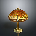 Vintage Stained Glass Table Lamp With Colorful Shade And Gold Base