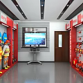 Safety Equipment Exhibition Room With Suits Helmets Tools And Display Screens