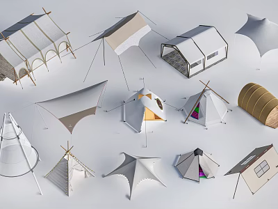 Various Types of Camping Tents with Different Designs and Outdoor Styles 3d model