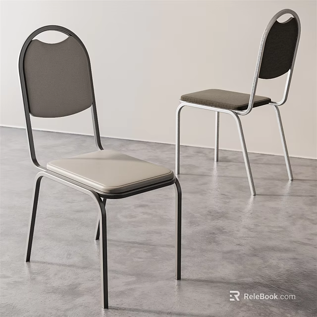Two Modern Leisure Chairs With Metal Frames Gray Padded Seats And Black Backrests 3d model 
