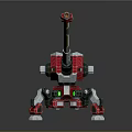 Mechanical Combat Weapon With Red And White Spider Legs And Cannon Barrel
